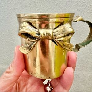 Antique Brass Mug with Bow Accent